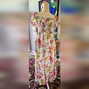 Lulus Always So Sweet Floral Multicolor Smocked Chiffon Maxi Dress size M